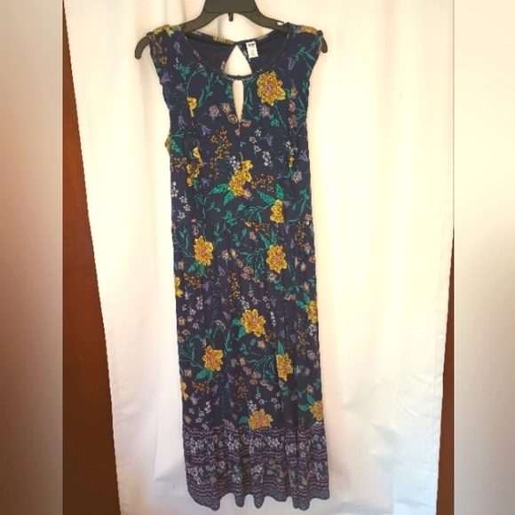 Old Navy Cottagecore Floral Dress M Tall Midi Maxi Blue Prairie Ruffle Peasant - Picture 1 of 14